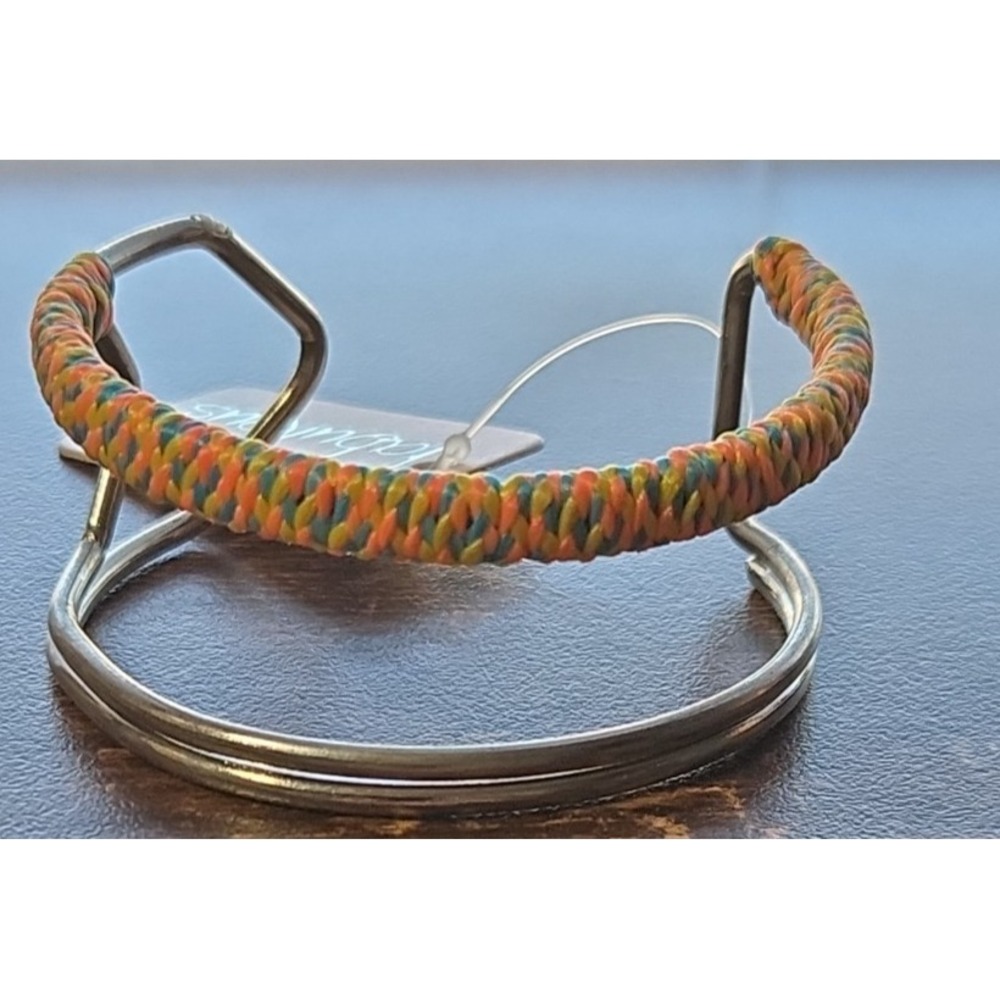 Fabulous Multicolor Braided Cord Bangle‎ Bracelet - Silver Tone Adjustable